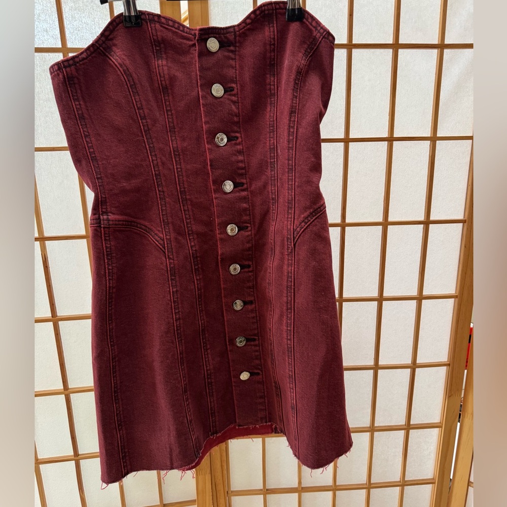 NWOT Etica Pascale Red Denim Corset Dress Size S